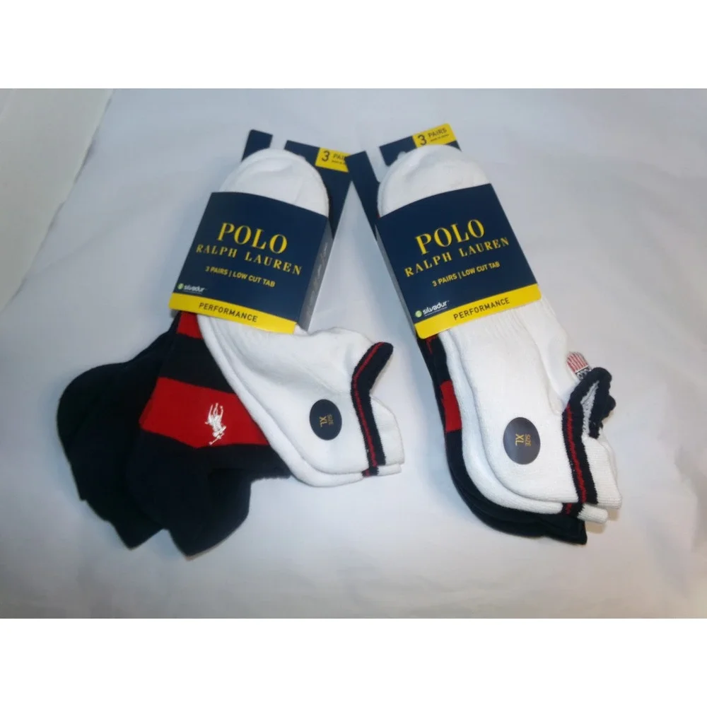 Polo Ralph Lauren Mens 6 Pairs Low Cut Tab Performance Socks XL White Navy Red